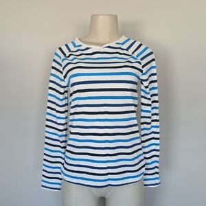 Spanx striped long sleeve swim shirt coastal blue-S